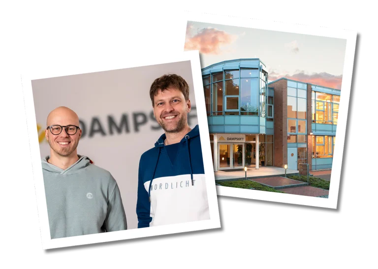 Geschäftsführer Janosch Greifenberg und Dietmar Hermann. Headquater der DAMPSOFT GmbH in Damp.