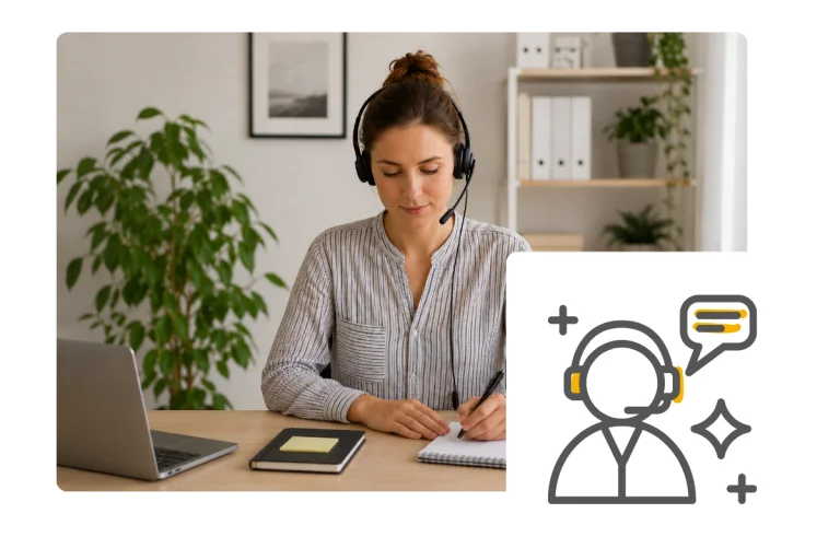 Mitarbeiterin bei einer individuellen Remoteschulung mit persönlicher Beratung.