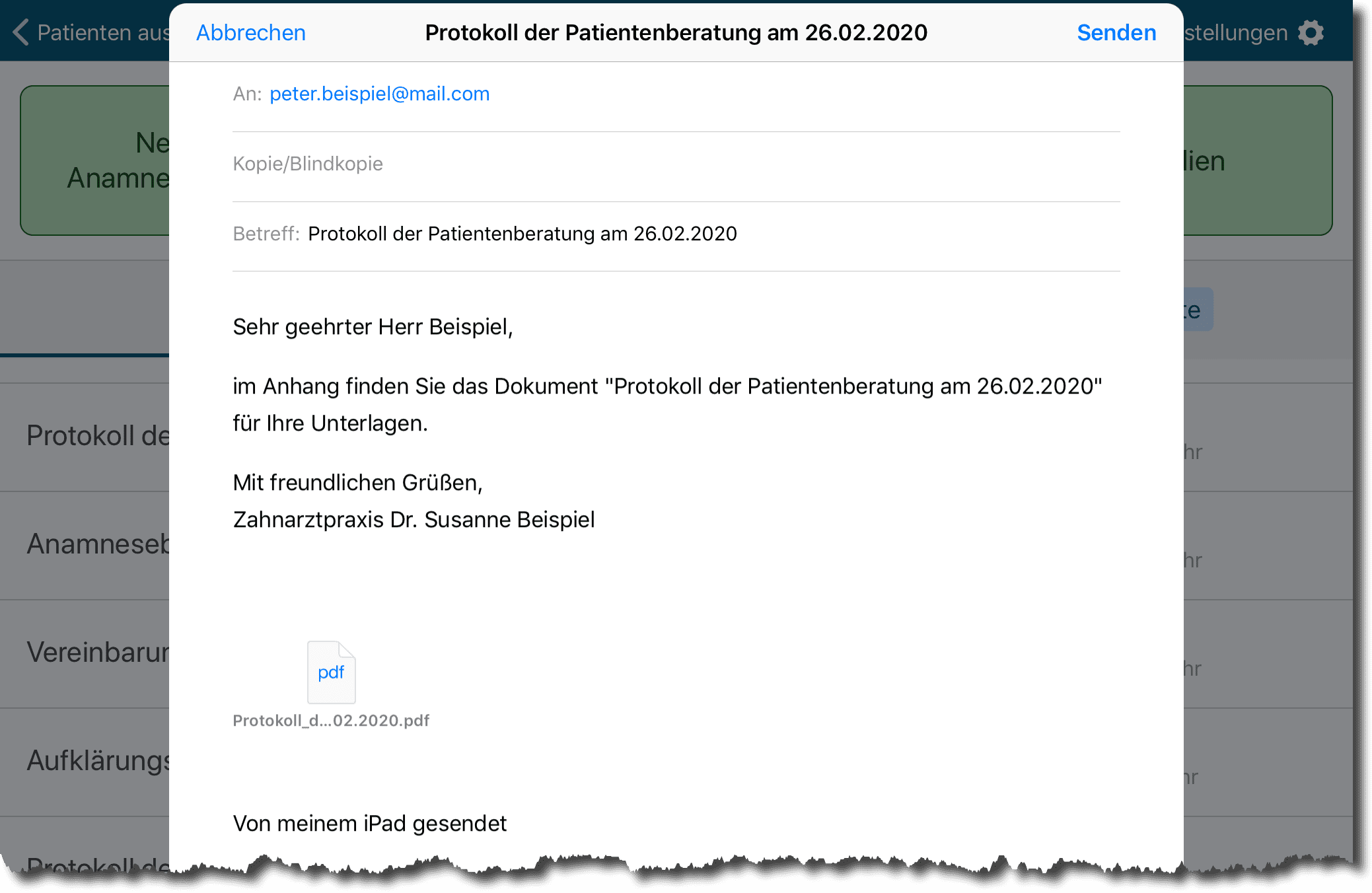 E-Mail versenden in der Athena- APP