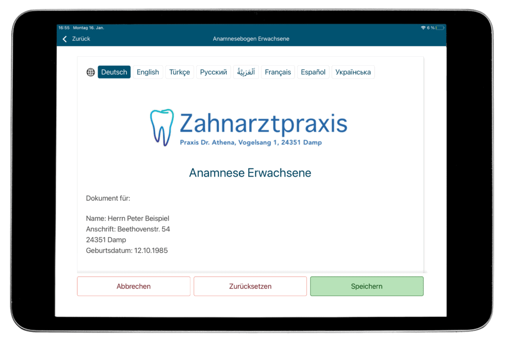 Digitaler Anamnesebogen in der Athena-App