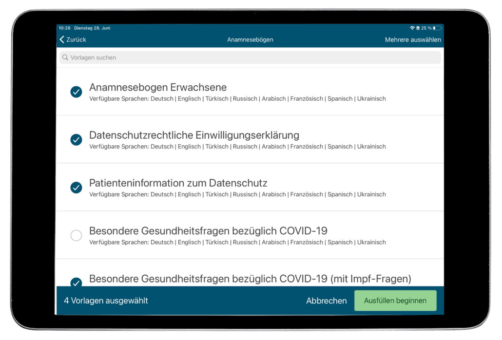 Digitale Anamnesebögen in der Athena-App